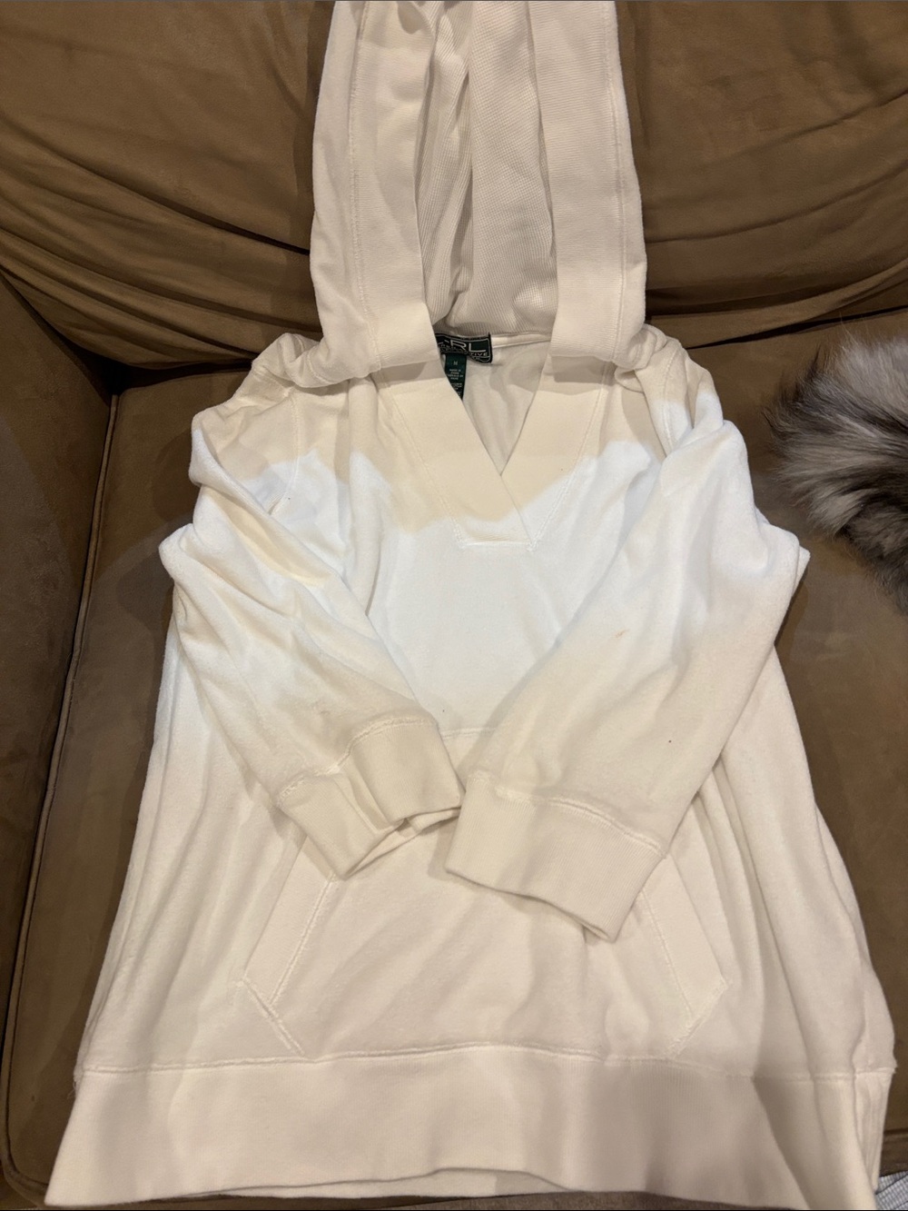 Lauren Ralph Lauren White V-Neck Hoodie Sweater